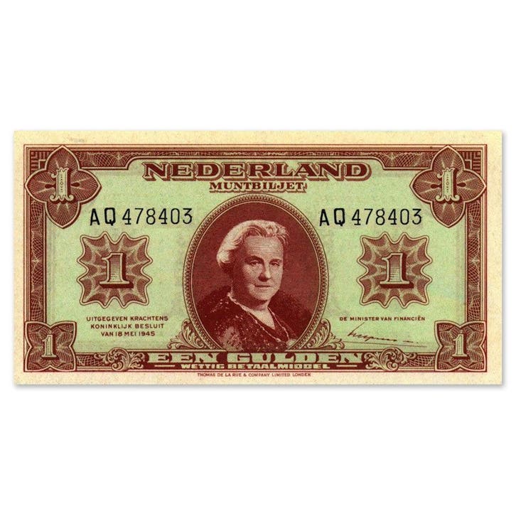 1 Gulden Wilhelmina 1945 Pr, Postzegels en Munten, Bankbiljetten | Nederland, Verzenden