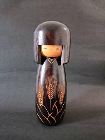 sculptuur, Kokeshi/Rice ear motif Kimono Doll - 26 cm - Hout