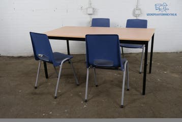 Tweedehands kantinetafel beuken 180x80 cm zwart frame, Verzenden, Gebruikt