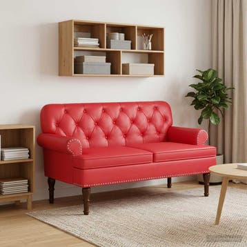vidaXL Loungebank met knopencomfort Rood 120 x 65 x 77 cm, Verzenden, Nieuw, Leer, Minder dan 150 cm