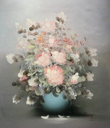 Europese school (XX) - Floral Still Life with Blue Vase