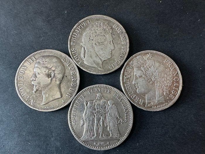 Frankrijk. 5 Francs 1834/1874 (lot de 4 monnaies en argent), Postzegels en Munten, Munten | Europa | Niet-Euromunten