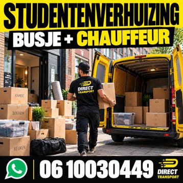 Studentenverhuizing | Busje + Chauffeur | 24/7, Inpakservice, Verhuizen binnen Nederland