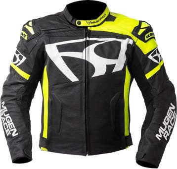 MUGENRACE Aggressore Zwart Wit Fluo Gele Leren Jas, Nieuw met kaartje, Jas | leer, MUGENRACE, Heren