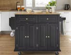 Mobiel Keukeneiland Zwart – Met Opvouwblad & Werkblad, Huis en Inrichting, Keuken | Keukenelementen, Verzenden, Nieuw
