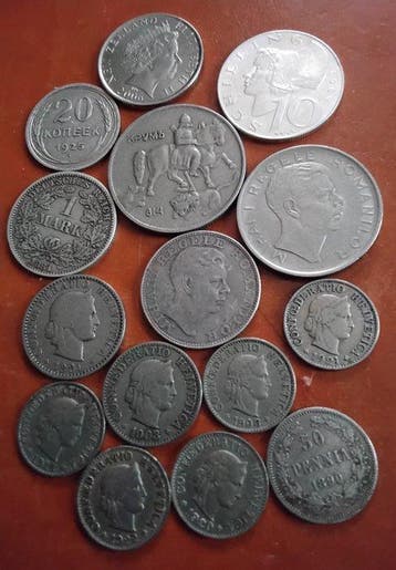 Wereld. Lot of 15 coins, incl. silver, various denominations