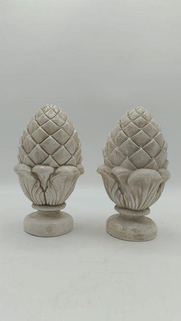 sculptuur, Coppia di pigne francesi - 24 cm - marmerpoeder, Antiek en Kunst, Curiosa en Brocante