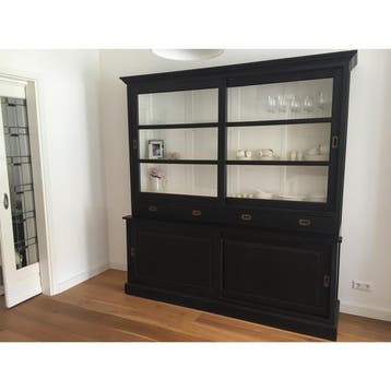 Buffetkast deuren lades zwart/wit nu 210 cm.br.laagste prijs, Nieuw, 200 cm of meer, Met lade(s), Glas