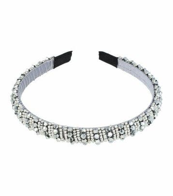 Haarband Diadeem 1cm – Facetkralen - Streeppatroon – Zilver, Nieuw
