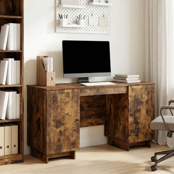 vidaXL Bureau Gerookt eiken Bewerkt hout 142,5 x 50 x 75 cm, Verzenden, Nieuw