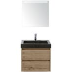Dante Badmeubelset 60 cm - Natuur Eiken - Wastafel Hardsteen, Ophalen of Verzenden, Nieuw