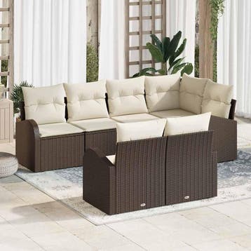 vidaXL Tuinbankenset 7 st Bruin en wit poly rattan, Verzenden, Nieuw, Rotan, 7 zitplaatsen