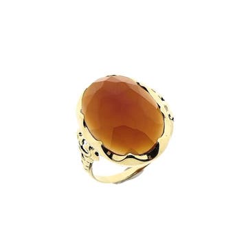 Gouden ring met carneool, Sieraden, Tassen en Uiterlijk, Ringen, Gebruikt, Ophalen of Verzenden, 17 tot 18, Met edelsteen