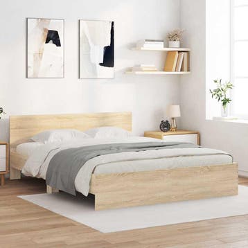 vidaXL Bedframe met hoofdeinde sonoma eikenkleurig 140x200, Bruin, Verzenden, 140 cm, 200 cm