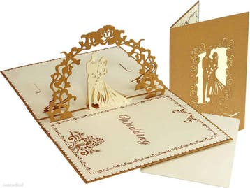 Grote Romantische Trouwkaart - Goud pop-up wenskaart trouwen, Verzenden, Nieuw