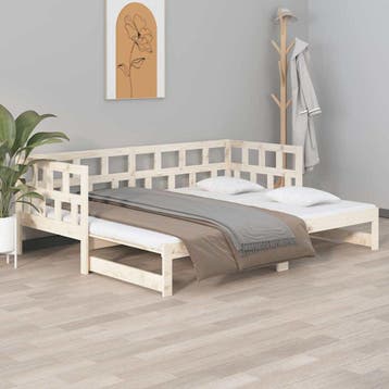 vidaXL Slaapbank uitschuifbaar massief grenenhout 2x(80x200), Eenpersoons, Bruin, Verzenden, Nieuw