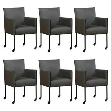 Set van 6 Leren eetkamerstoelen More - Toledo Antracite, Ophalen of Verzenden, Nieuw, Leer