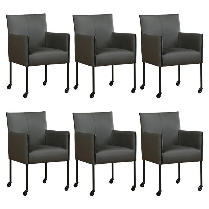 Set van 6 Leren eetkamerstoelen More - Toledo Antracite, Huis en Inrichting, Stoelen, Nieuw, Leer, Ophalen of Verzenden