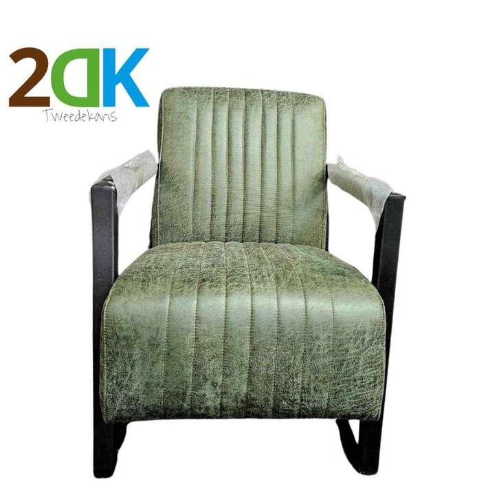 Tweedekans - Fauteuil - Capri - Lederlook Missouri groen 10, Huis en Inrichting, Stoelen, Nieuw, Leer, Ophalen of Verzenden