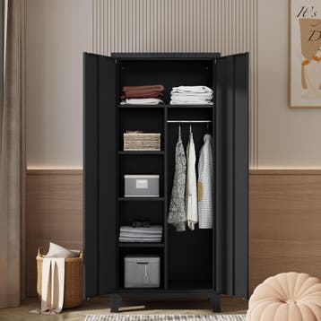 [en.casa] Metalen kast Hankasalmi 180x90x40 cm zwart, Verzenden, Nieuw
