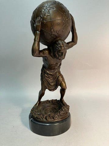 Beeld, ATLAS DRAAGT WERELDBOL - 30 cm - Brons, Antiek en Kunst