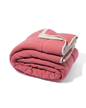 HEMA Bedsprei 260x235cm jersey beige-rood, Verzenden, Nieuw, Beige