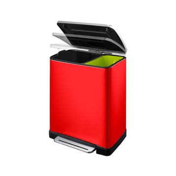 EKO E-Cube recycling pedaalemmer 28+18 ltr - rood/Mat RVS, Verzenden, Nieuw