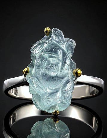 Aquamarijn Rozen Gegraveerde Ring - 925 Sterling Zilver -
