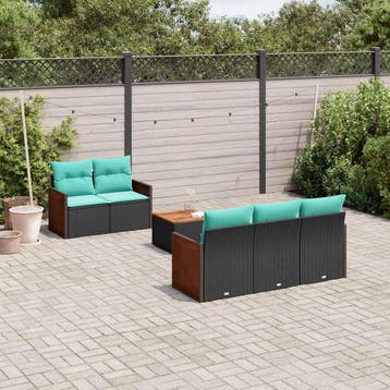 vidaXL 6-delige tuinbankset met kussens van zwart polyrotan, Tuin en Terras, Verzenden, Nieuw