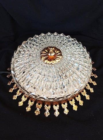 Plafondlamp - geperst loodglas met decoratieve facettering, Antiek en Kunst, Curiosa en Brocante