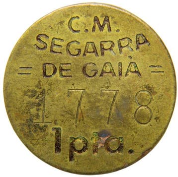 Spanje. II República. 1 Peseta Segarra de Gaià. Moneda de, Postzegels en Munten