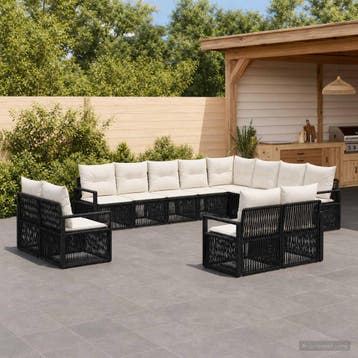 vidaXL Tuinbankenset 12 st Zwart poly rattan, Verzenden, Nieuw, 2 zitplaatsen