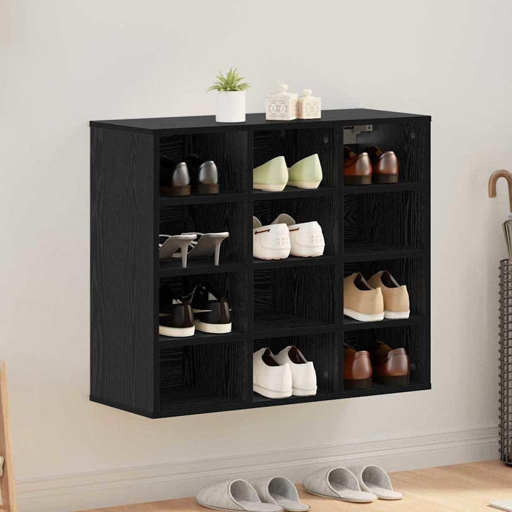 vidaXL Schoenenkast 77,5 x 30 x 67 cm Bewerkt hout Zwart, Huis en Inrichting, Kasten | Schoenenrekken, Nieuw, Verzenden