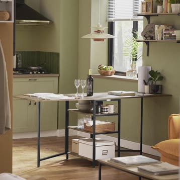 SoBuy FWT62-N Klaptafel met 3 Opbergplanken - Houtkleurig, I, Verzenden, Nieuw