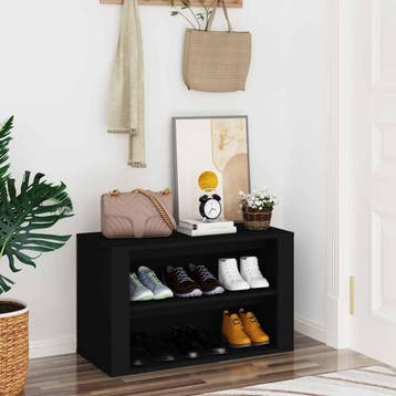 vidaXL Schoenenrek 75x35x45 cm bewerkt hout zwart, Verzenden, Nieuw