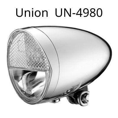 Union batterij koplamp chroom UN-4980, Fietsen en Brommers, Fietsaccessoires | Fietsverlichting, Nieuw, Verzenden