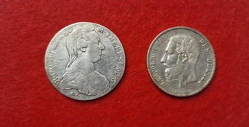 Oostenrijk, België. Leopold II. Lote de 2 monedas de plata