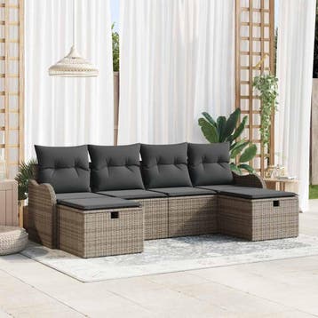vidaXL Tuin Sofa Set 6 st Grijs poly rattan, Verzenden, Nieuw, 6 zitplaatsen