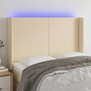vidaXL Hoofdbord LED 147x16x118/128 cm stof crèmekleurig, Verzenden, Nieuw, Crème, Stof