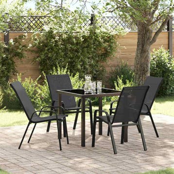vidaXL Tuin eettafelset 5 pcs Zwart Poedercoating staal, Verzenden, Nieuw, Textileen, 5 zitplaatsen