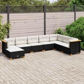 vidaXL 8-delige Loungeset met kussens poly rattan zwart, Verzenden, Nieuw, Loungeset