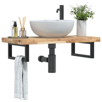 vidaXL Badkamer wandschap staal en massief acaciahout, Verzenden, Nieuw