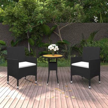 vidaXL 3-delige Tuinset poly rattan zwart, Verzenden, Nieuw, Tuinset