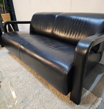 Bank Leolux Antipode 2zits + 2 Fauteuils Set Zwart Leer, Ophalen of Verzenden, Nieuw