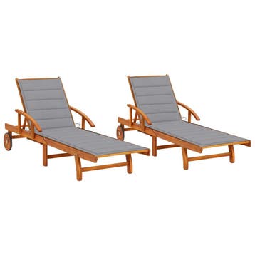 vidaXL Ligstoelen 2 st met kussens massief acaciahout, Tuin en Terras, Verzenden, Nieuw