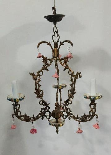 Kroonluchter - Metaal, Glas - Vintage plafondlamp, Antiek en Kunst