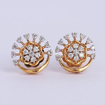 Oorstekers - 14 karaat Geel goud - 0.37ct. tw. Diamant, Sieraden, Tassen en Uiterlijk, Antieke sieraden