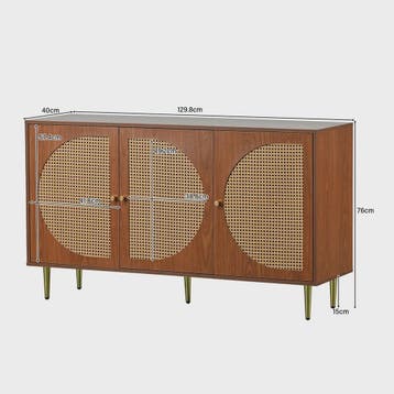 Stijlvol Dressoir met 3 Rotan Deuren en Metalen Handgrepen -, Verzenden, Nieuw