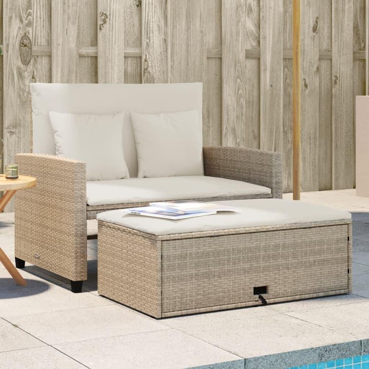 vidaXL Tuinbank 2-zits met kussens poly rattan beige, Tuin en Terras, Tuinsets en Loungesets, Nieuw, Verzenden
