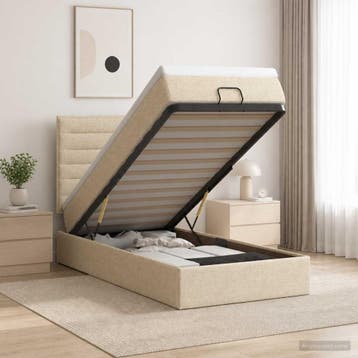 vidaXL Ottoman bed met matras Crèmekleurig 90 x 200 cm Stof, Verzenden, Nieuw, Eenpersoons, Crème